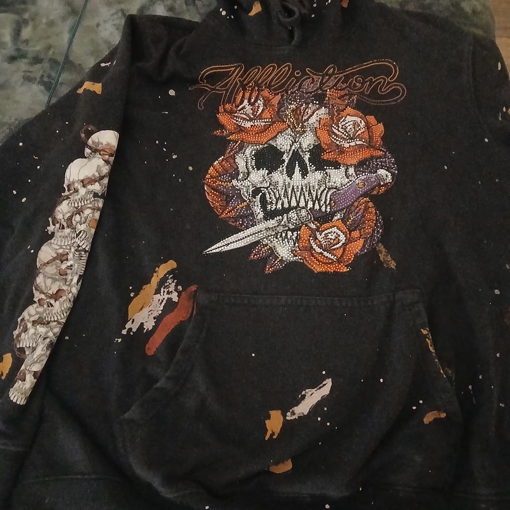 Black Label Black Hoodie with Skull and Snake Design